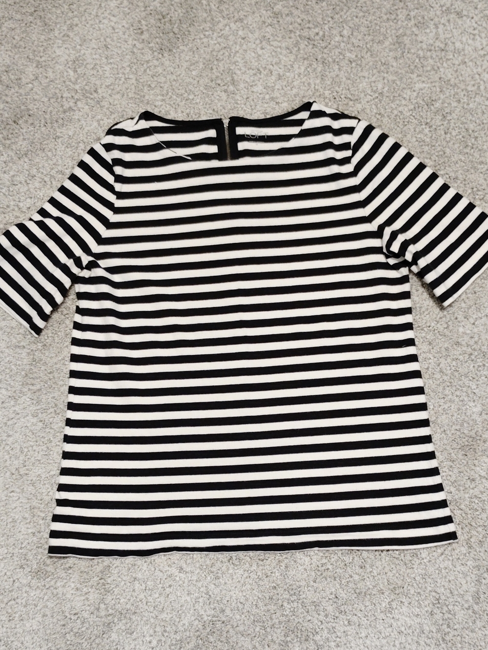 LOFT Black and White Striped Short Sleeve Tee